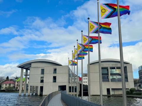 The Rainbow Flag flying at Reykjavík City Hall for IDAHOBIT.