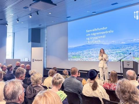 Mayor Hildur Björnsdóttir at the city safety consultation held at Reykjavík City Hall