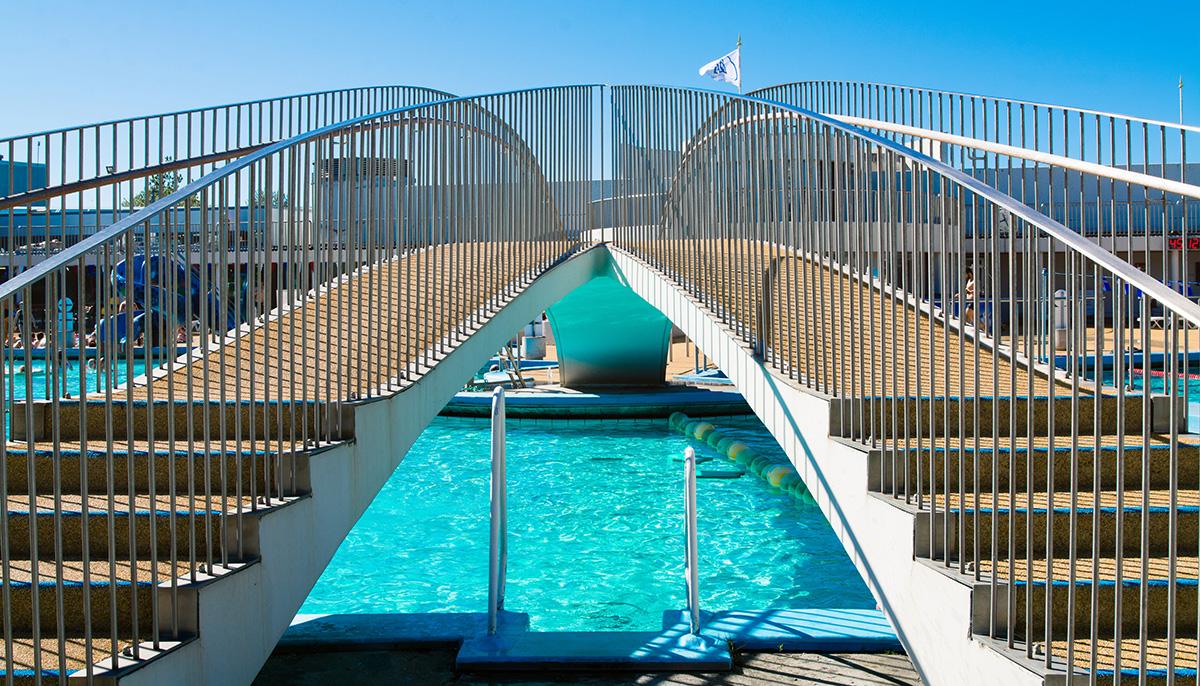 Bridge over the children's pool at Laugardalslaug Pool