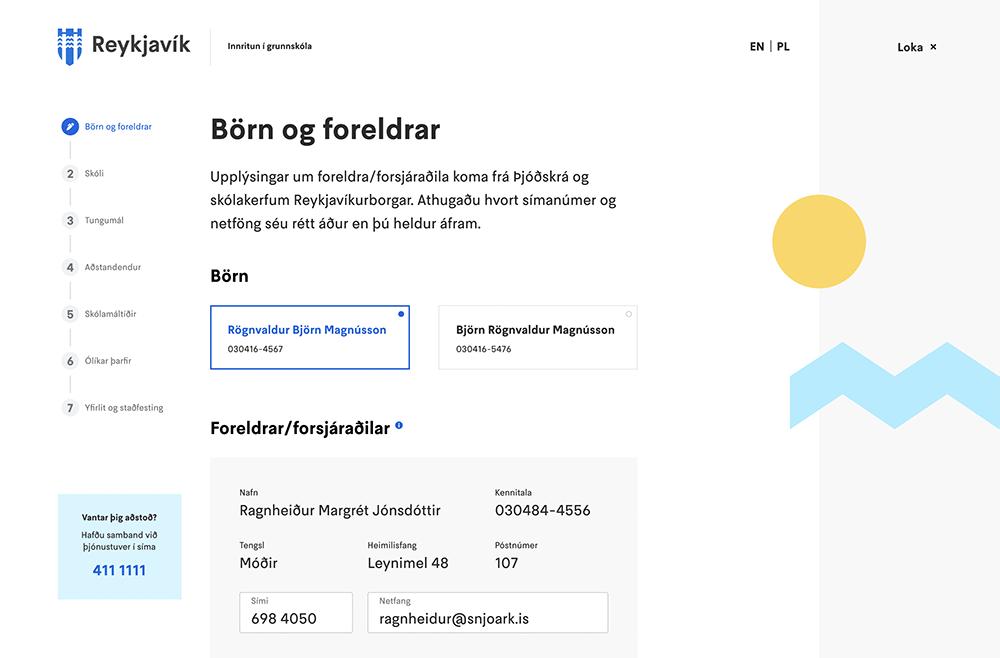 Skjámynd úr innritunarferli í grunnskóla.