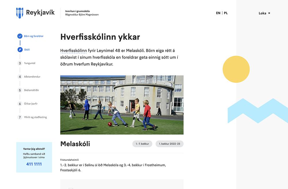 Skjámynd úr innritunarferli í grunnskóla.