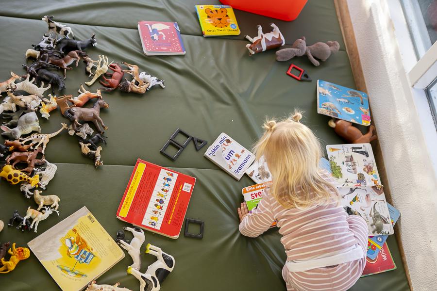 Girl reading inside Engjaborg.