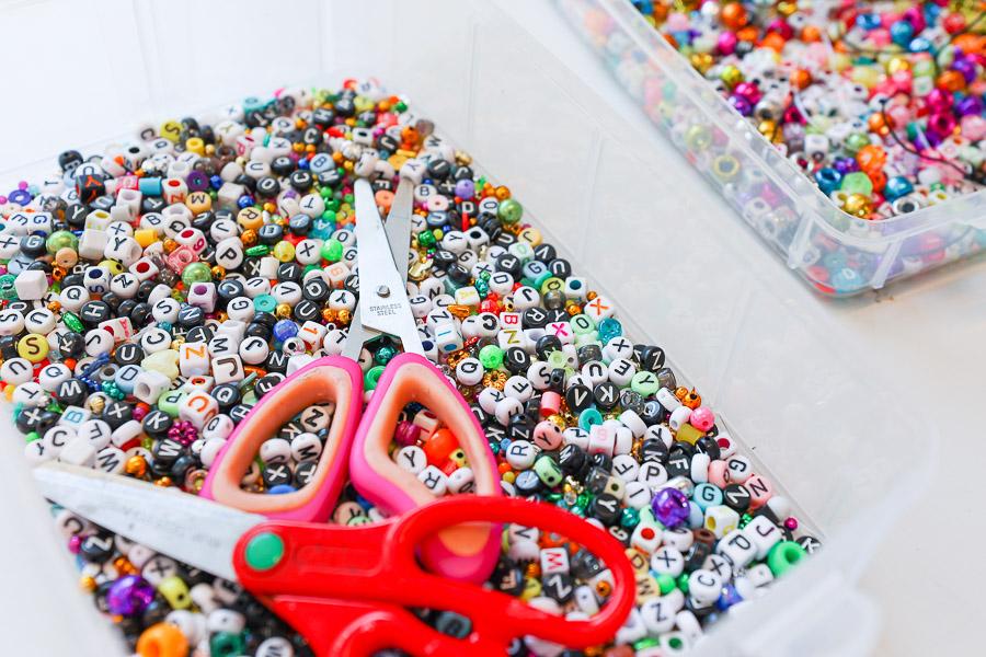 Beads and scissors.