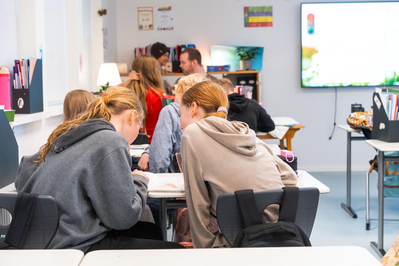 An interior view of a classroom at the new temporary school campus in Laugardalur.