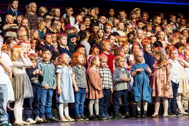 Preschool children on stage at Eldborg in Harpa during the 2025 Children's Culture Festival